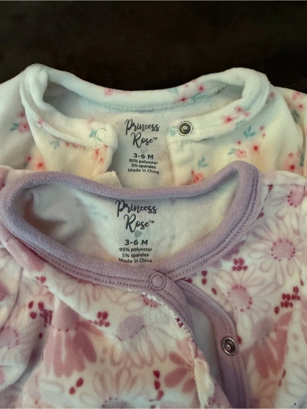 Princess Rose Pink and White Floral Footed One-Piece Sleepers - Set of 2
